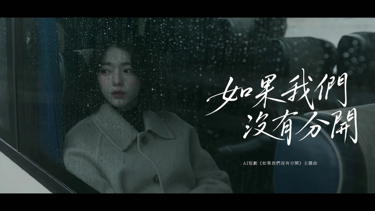 雨滴布滿的車窗後，一名黑髮女子穿著米白色大衣靠窗望向窗外，畫面右側是白色毛筆字片名「如果我們沒有分開」